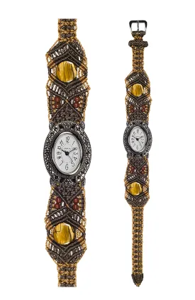 101C - Wide with Vintage Style Oval Marcasite Watch