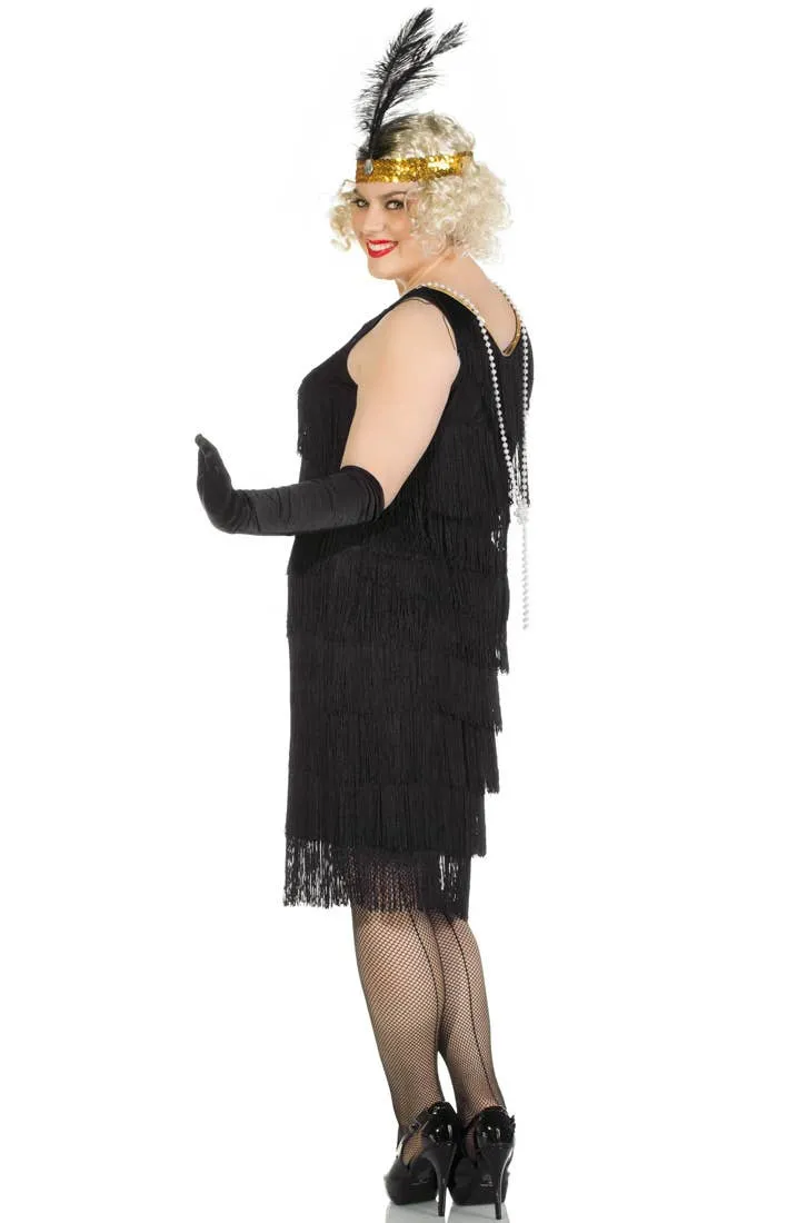 1920s Miss Millie Womens Long Black Plus Size Flapper Costume