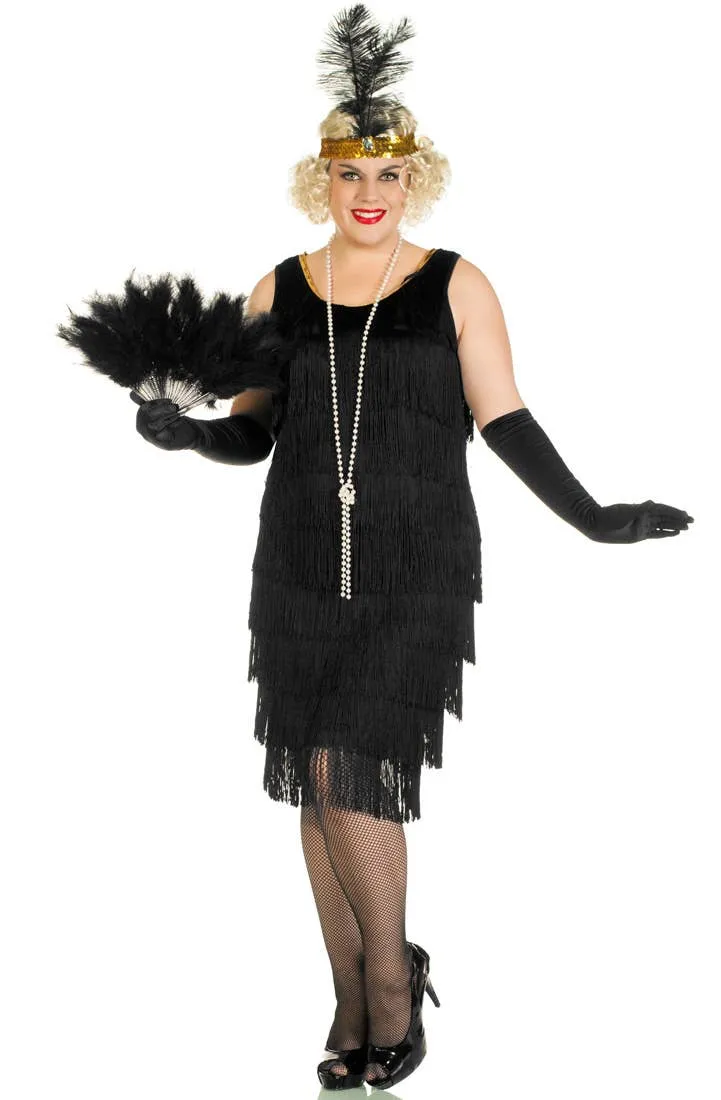 1920s Miss Millie Womens Long Black Plus Size Flapper Costume