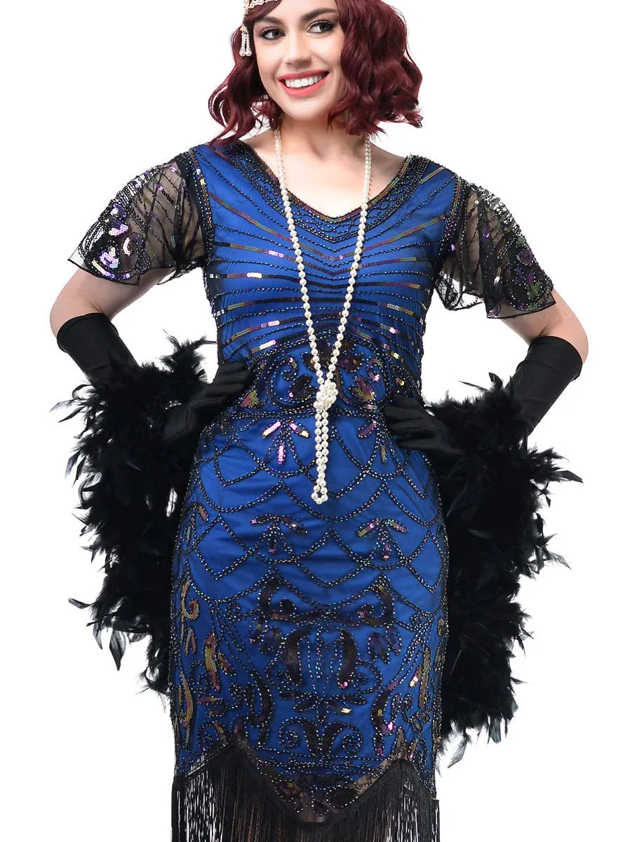 1920s Womens Plus Size Blue and Black Gatsby Dress Costume