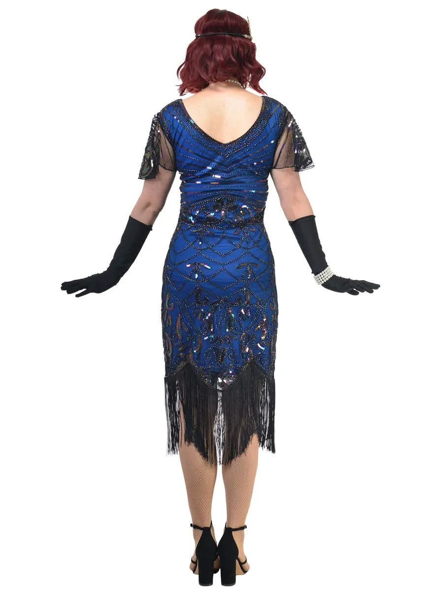 1920s Womens Plus Size Blue and Black Gatsby Dress Costume