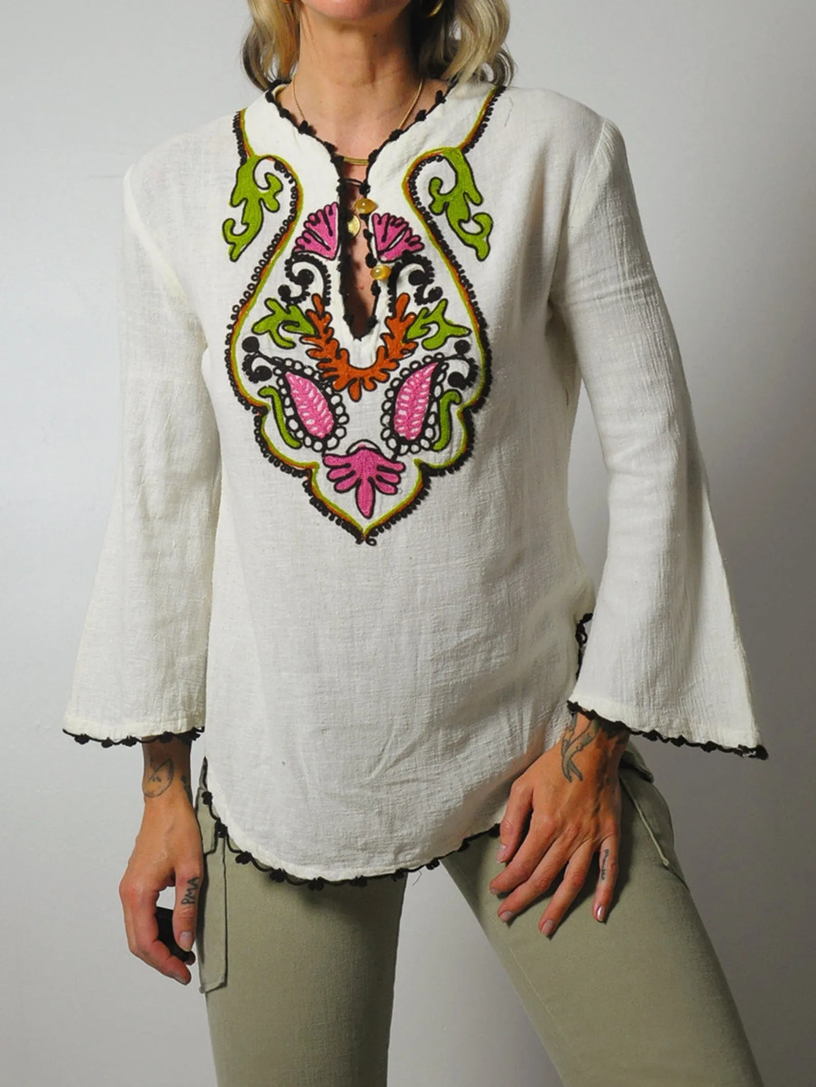 1970's Botanical Embroidered Tunic