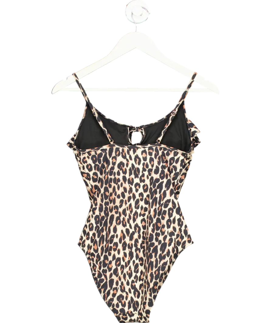Accessorize Brown Leopard Frill Swimsuit UK 10
