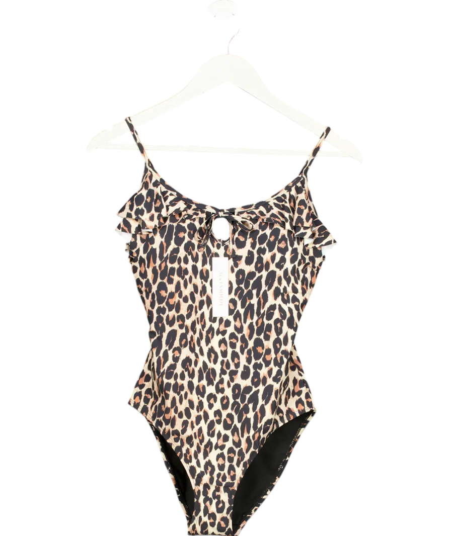 Accessorize Brown Leopard Frill Swimsuit UK 10