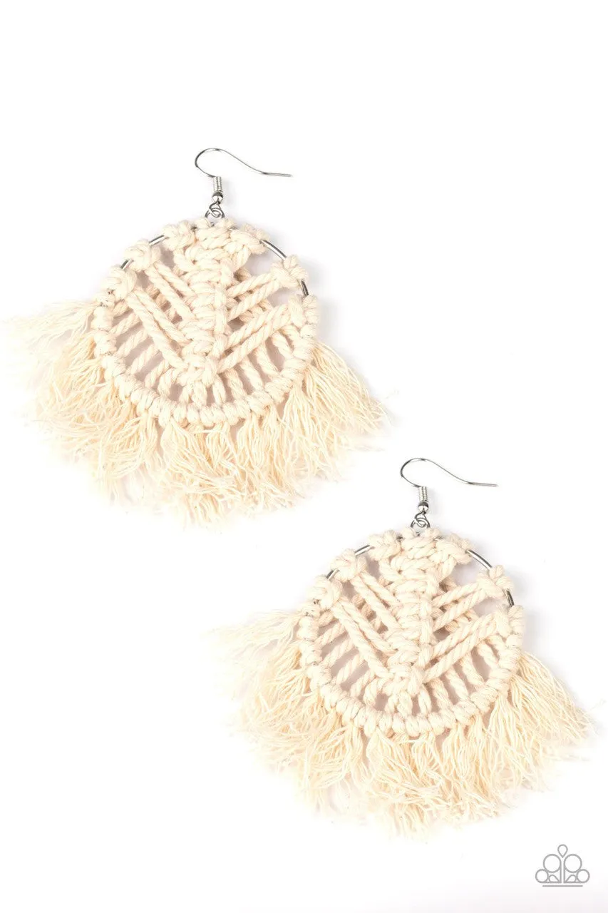 All About MACRAME White Paparazzi Earrings