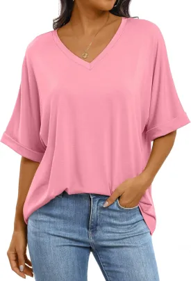 ANRABESS Women's Oversized T Shirts Short Sleeve V Neck Summer Tops Casual Loose Basic Plain Tee Shirts 2025 Clothes Outfits
