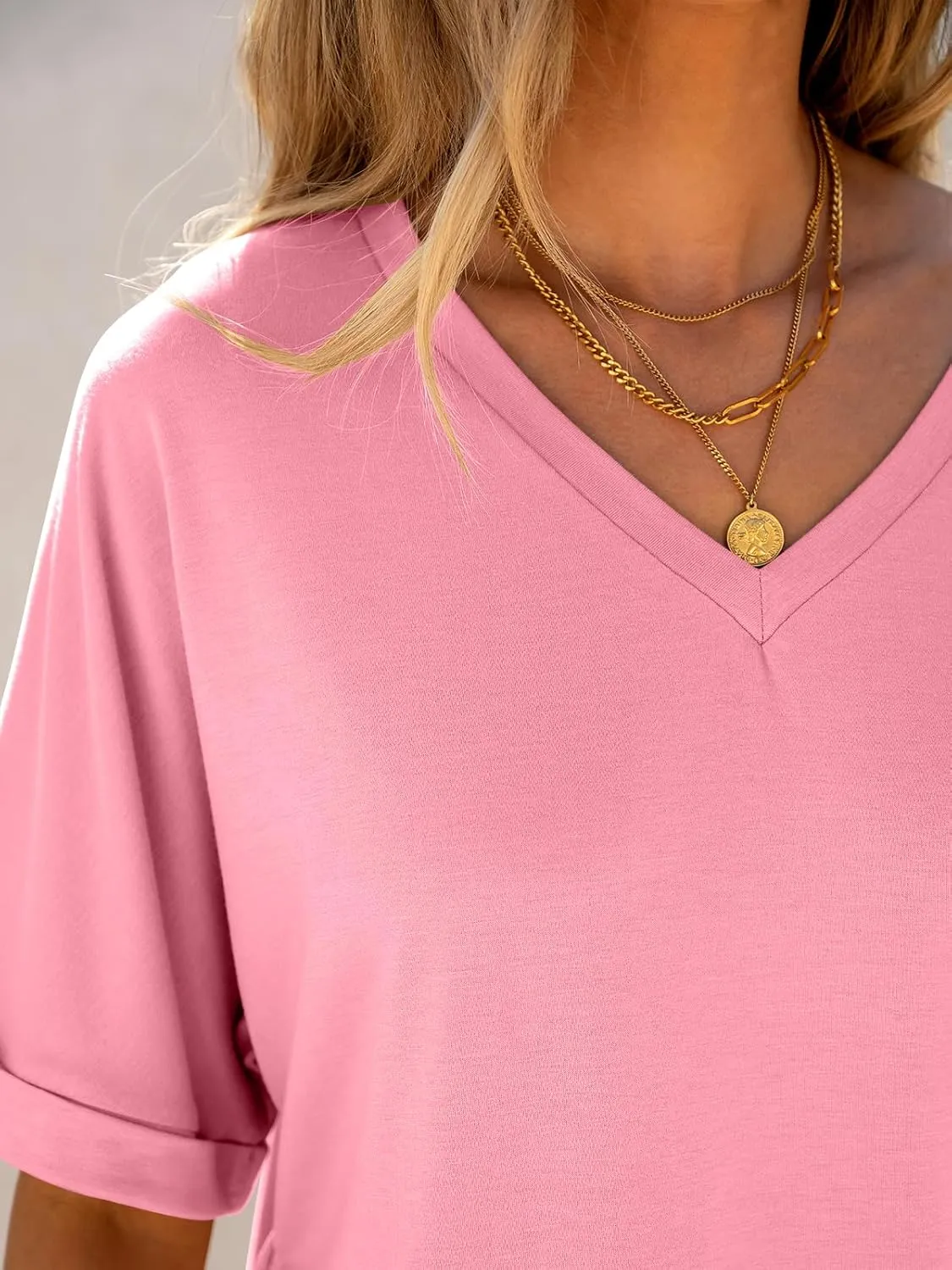 ANRABESS Women's Oversized T Shirts Short Sleeve V Neck Summer Tops Casual Loose Basic Plain Tee Shirts 2025 Clothes Outfits