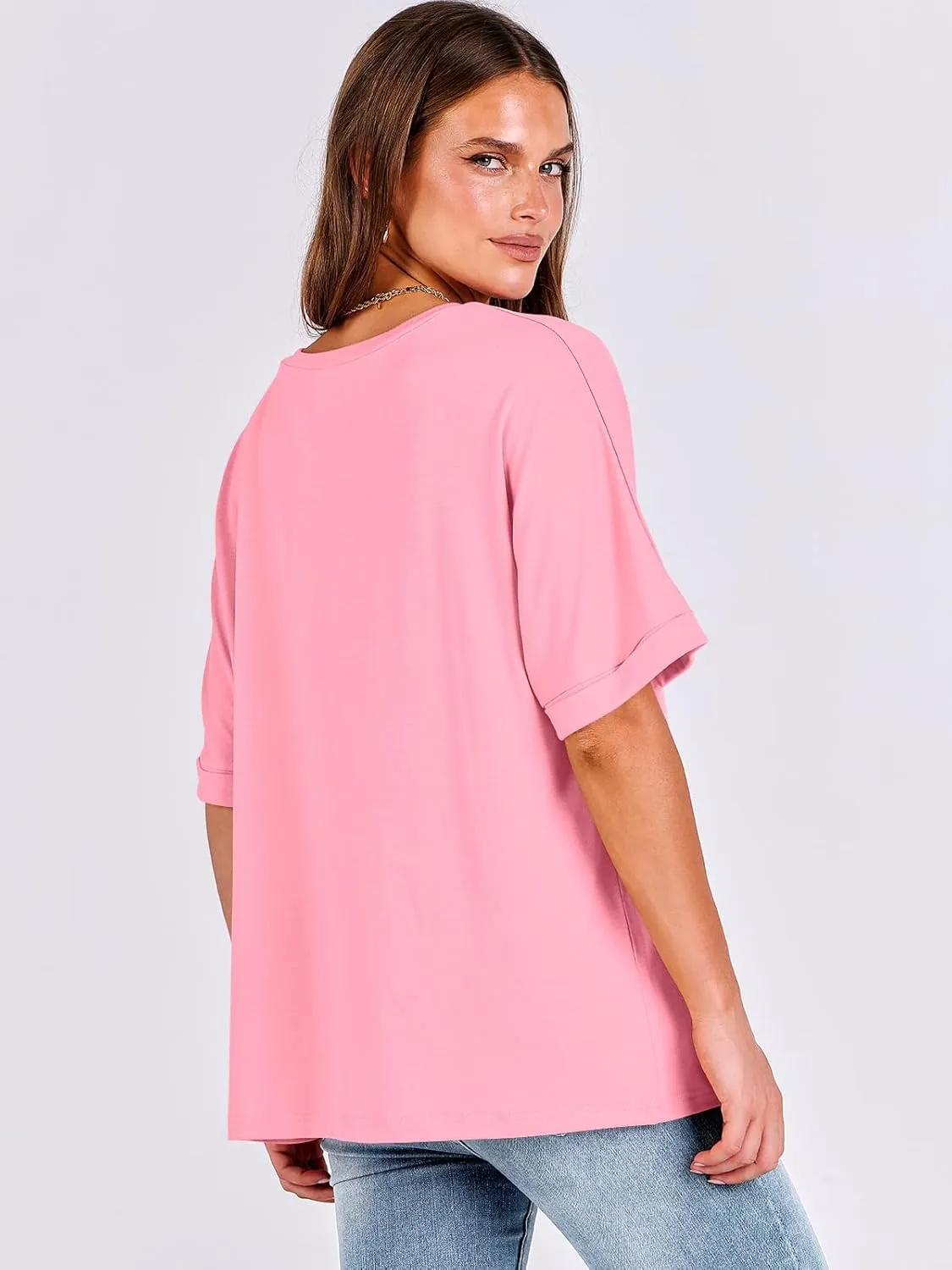 ANRABESS Women's Oversized T Shirts Short Sleeve V Neck Summer Tops Casual Loose Basic Plain Tee Shirts 2025 Clothes Outfits