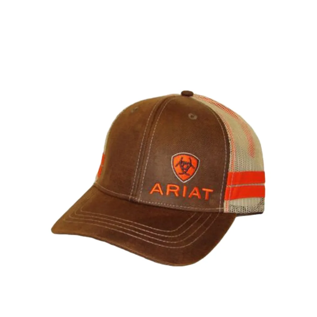 Ariat M&F Brown Trucker Mesh Orange Stripe Cap