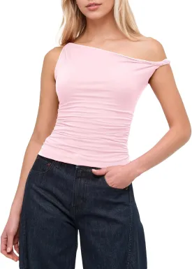 BAIGRAM Women Asymmetrical Twist Crop Tops Ruched One Shoulder Slim Fitted Going Out Trendy Cute Casual y2k Tank Top
