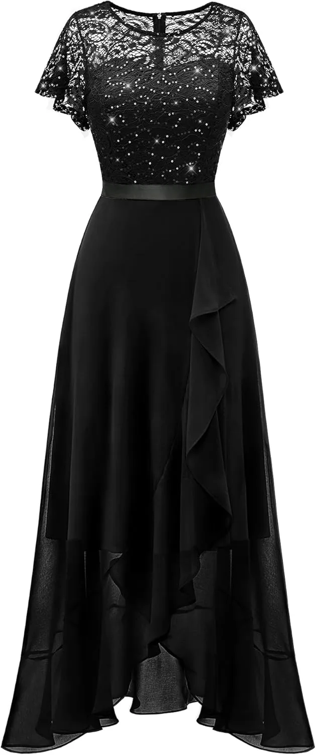 BeryLove Formal Dresses for Women 2025 Wedding Guest with Slit Cocktail Elegant Lace Long Prom Dress