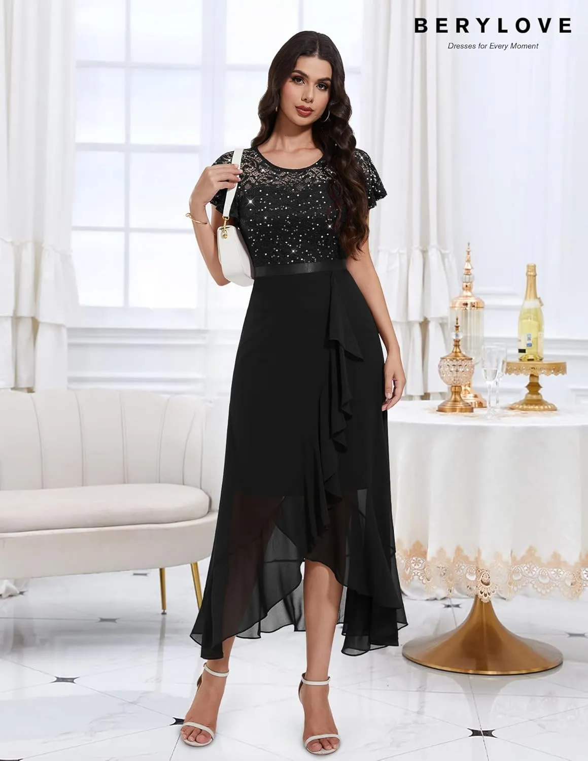 BeryLove Formal Dresses for Women 2025 Wedding Guest with Slit Cocktail Elegant Lace Long Prom Dress