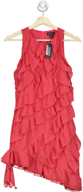 Boohoo Red Ruffle Mini Shift Dress UK 10