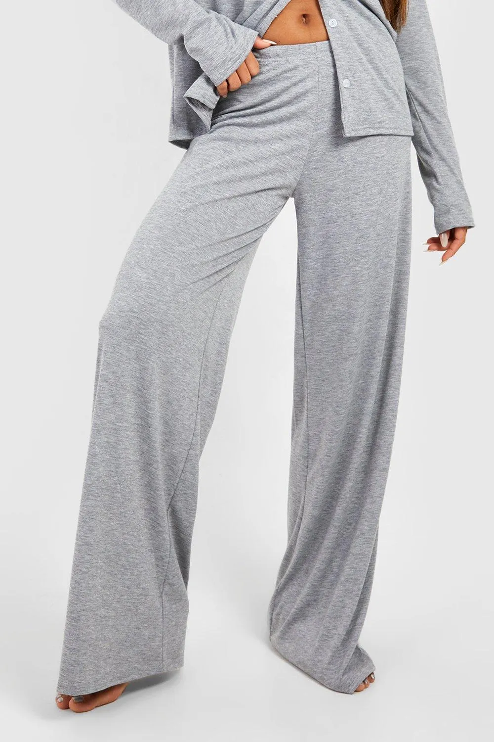 Boohoo Wide Leg Knit Pants, Gray