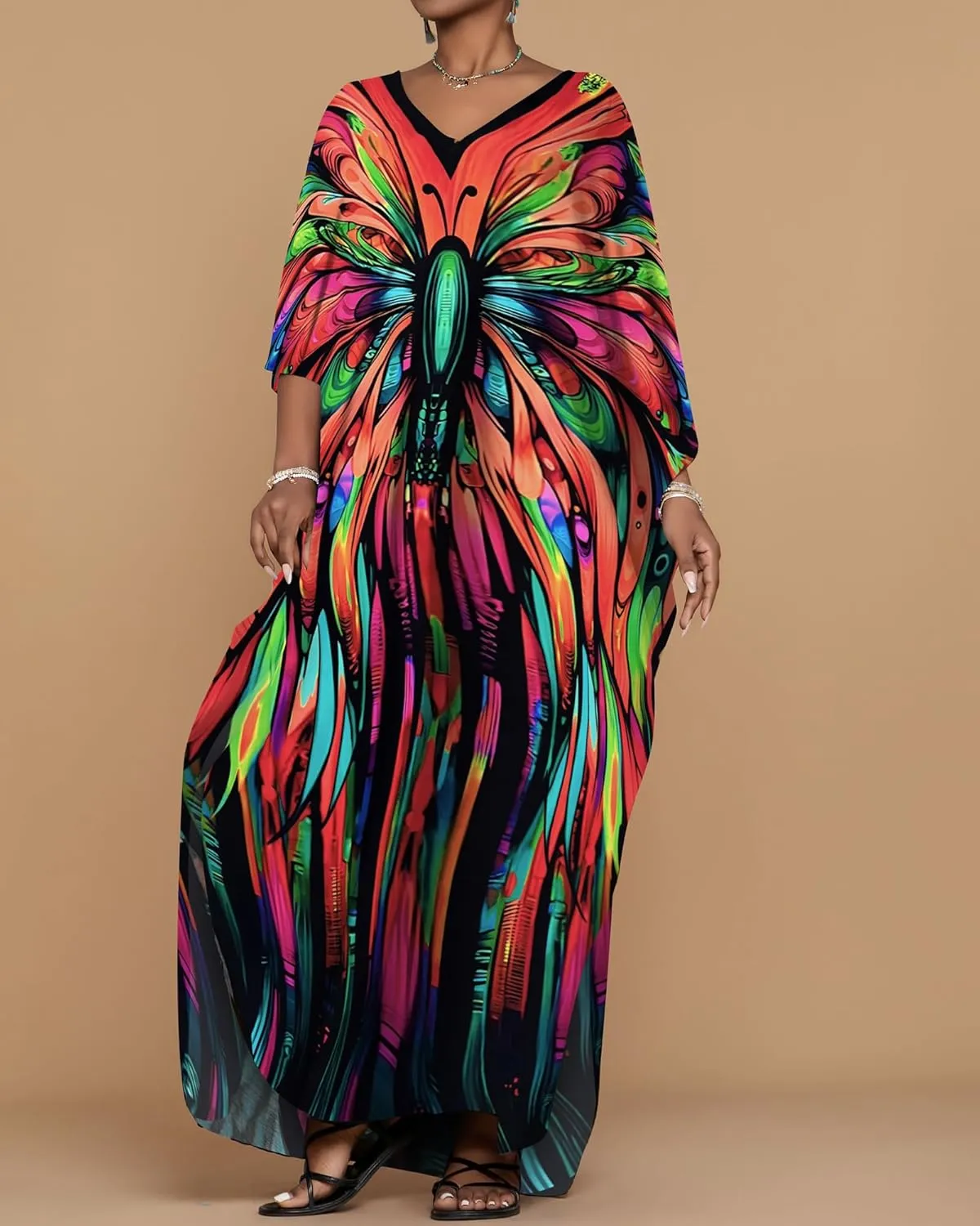 Bsubseach Kaftan Dresses for Women Floral Print Caftans Bathing Suit Cover Ups Plus Size Long Beach Coverup Dress