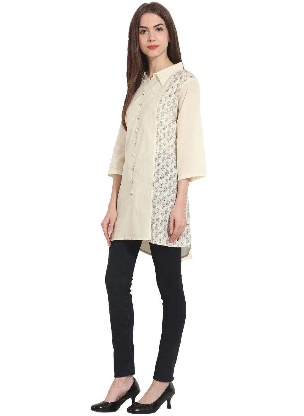 Cream Color 3/4 Sleeve Cotton Tunics