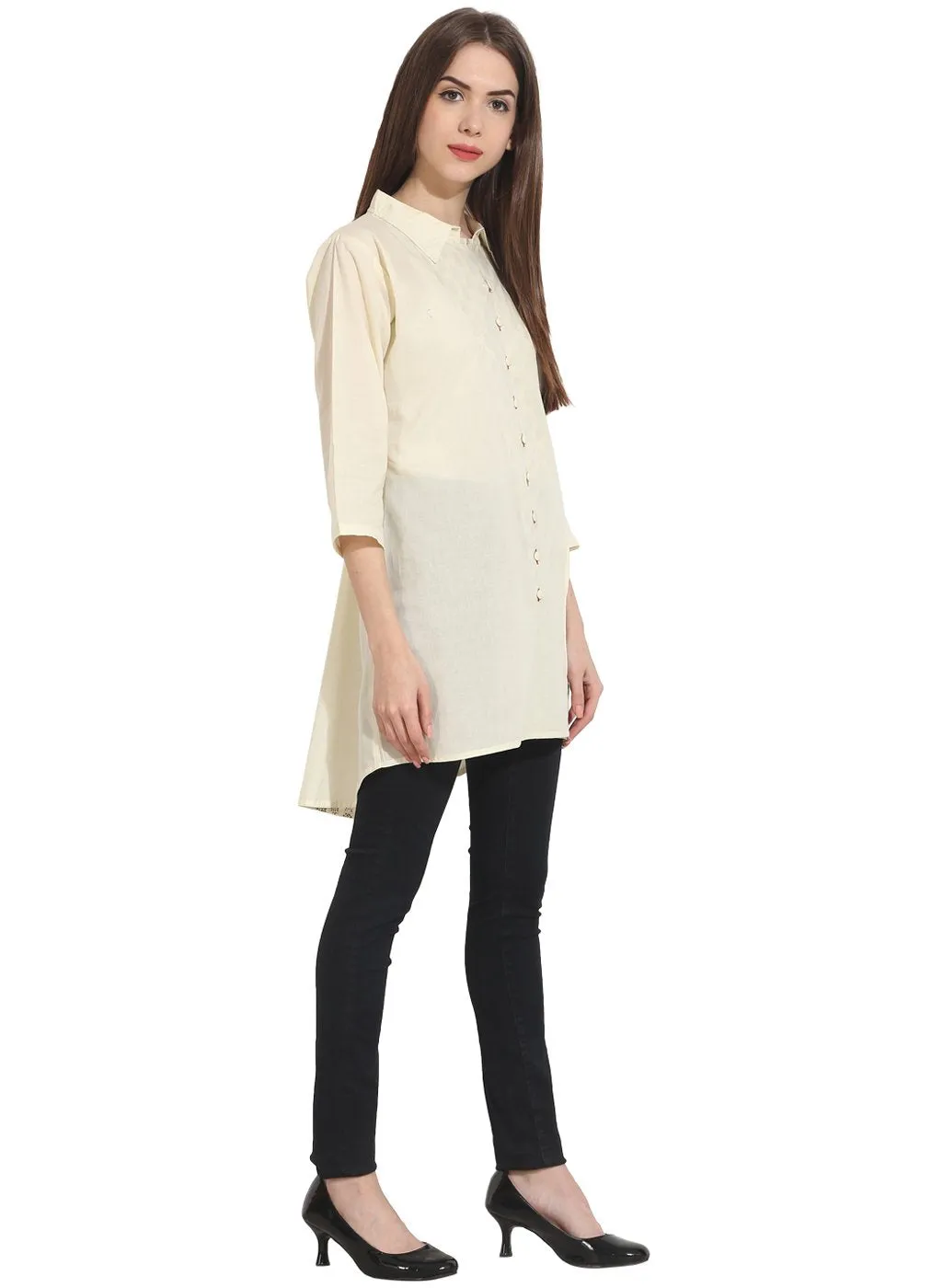 Cream Color 3/4 Sleeve Cotton Tunics