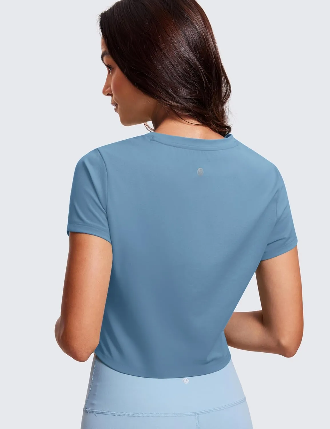 CRZ YOGA Butterluxe Short Sleeve Shirts for Women High Neck Crop Basic T-Shirts Fitted Gym Workout Tops