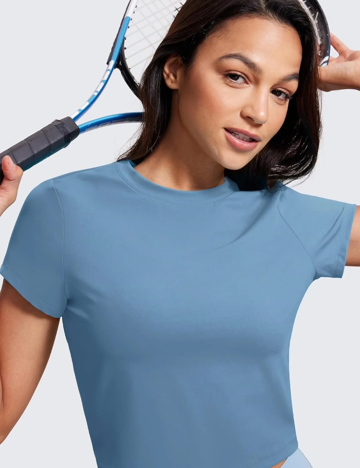 CRZ YOGA Butterluxe Short Sleeve Shirts for Women High Neck Crop Basic T-Shirts Fitted Gym Workout Tops