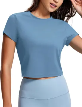 CRZ YOGA Butterluxe Short Sleeve Shirts for Women High Neck Crop Basic T-Shirts Fitted Gym Workout Tops