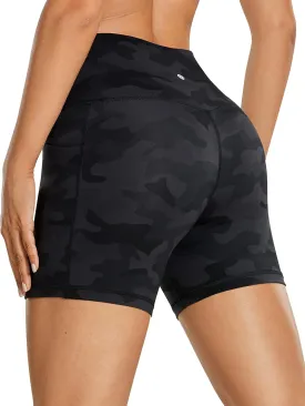 CRZ YOGA Women's Naked Feeling Biker Shorts with Pockets 5'' - High Waisted Yoga Gym Workout Spandex