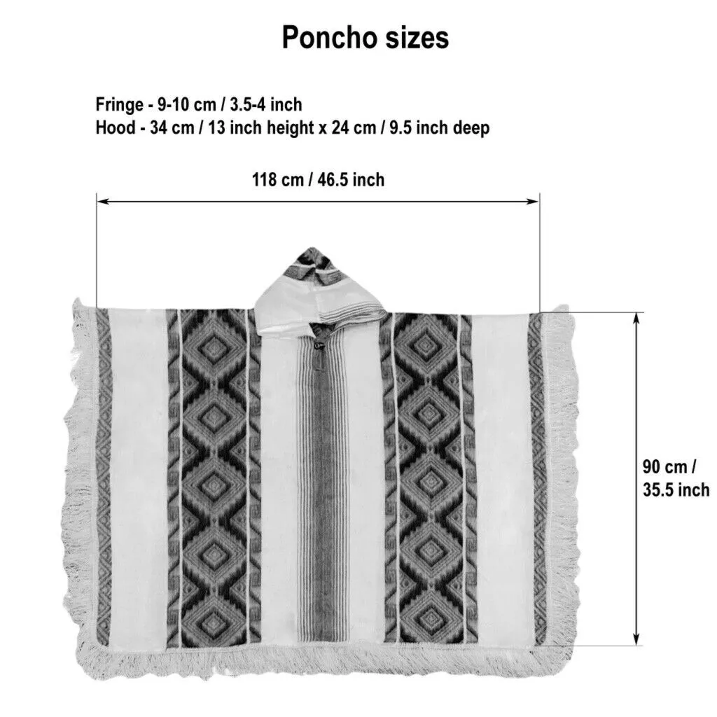 Cuyuja - Lightweight Baby Alpaca Fringed Hooded Poncho - White With Black Diamonds Pattern - Unisex