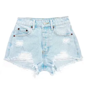 Distressed High Waisted Denim Shorts  - The Clementine