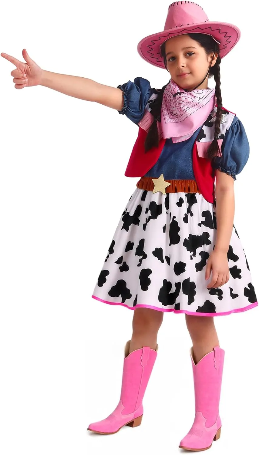 Doxrmuru Cowgirl Costume for Girls Halloween Western Rodeo Dress Up Outfit with Cowgirl Hat 3-10 Years