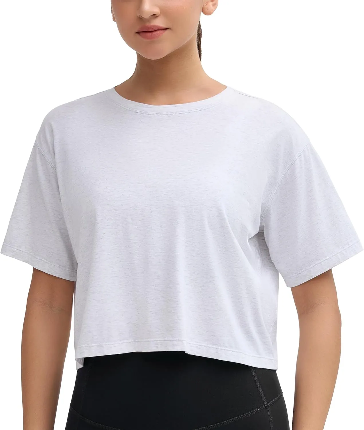 Dragon Fit Loose Workout Crop Tops for Women Summer Cotton Short Sleeve Shirts Basic Crewneck Gym Athletic T-Shirts