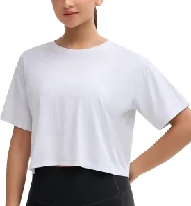 Dragon Fit Loose Workout Crop Tops for Women Summer Cotton Short Sleeve Shirts Basic Crewneck Gym Athletic T-Shirts