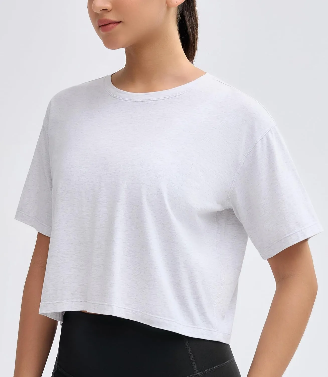 Dragon Fit Loose Workout Crop Tops for Women Summer Cotton Short Sleeve Shirts Basic Crewneck Gym Athletic T-Shirts