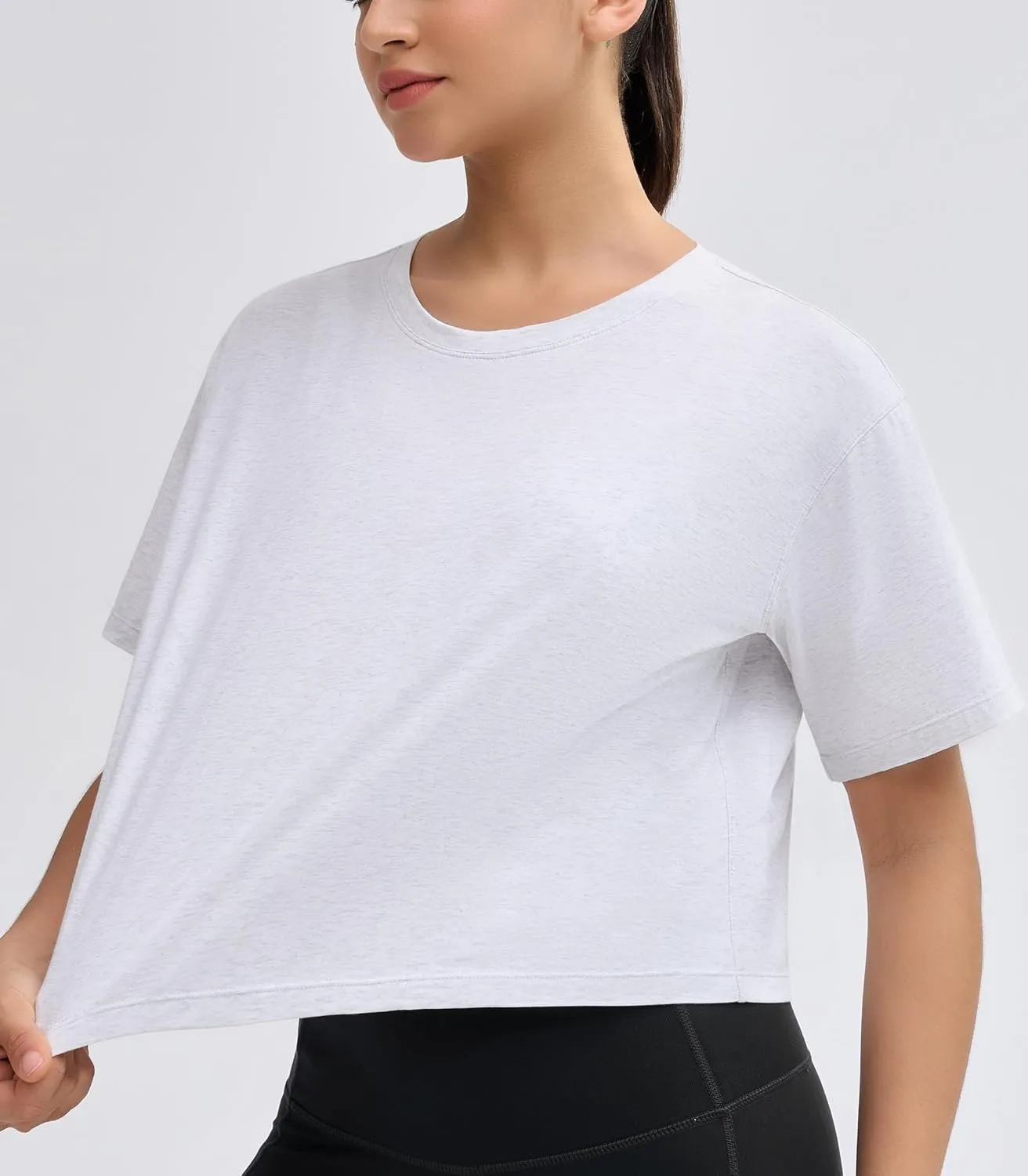 Dragon Fit Loose Workout Crop Tops for Women Summer Cotton Short Sleeve Shirts Basic Crewneck Gym Athletic T-Shirts