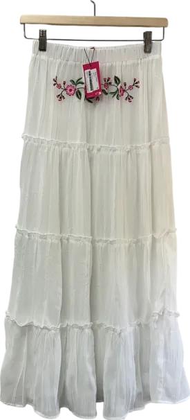 edikted White Tiered Floral Maxi Skirt UK S