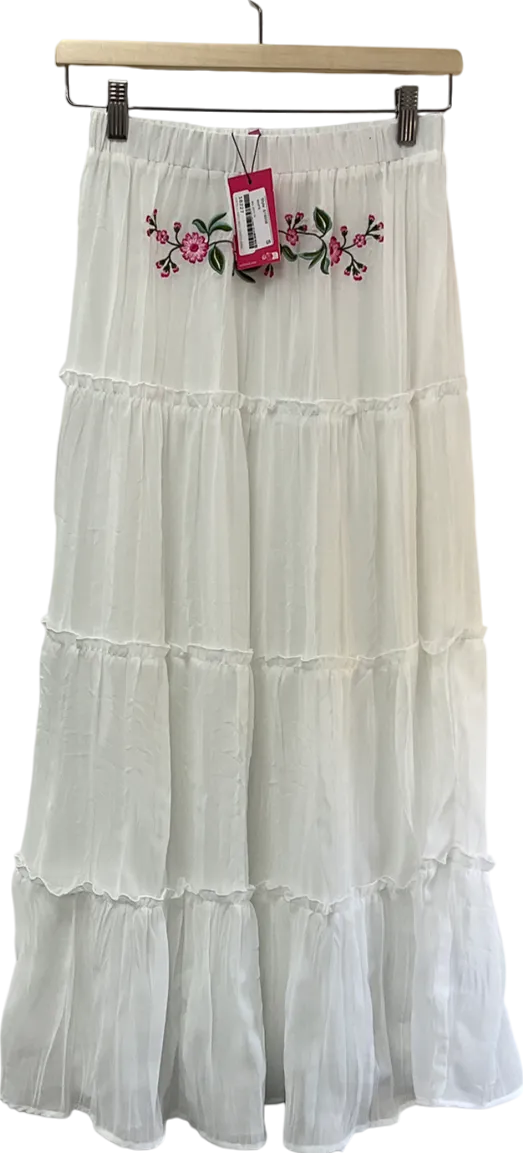 edikted White Tiered Floral Maxi Skirt UK S