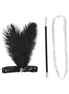 Flapper 1920s Black 3 Piece Costume Accessory Set