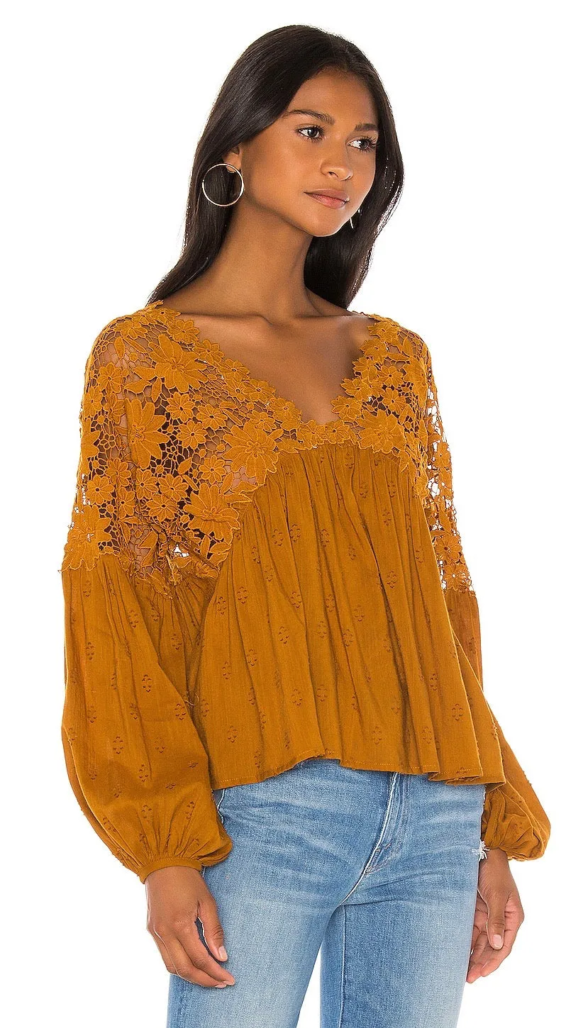 Free People Lina Lace Top Bronze