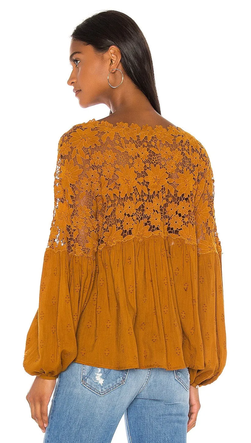 Free People Lina Lace Top Bronze