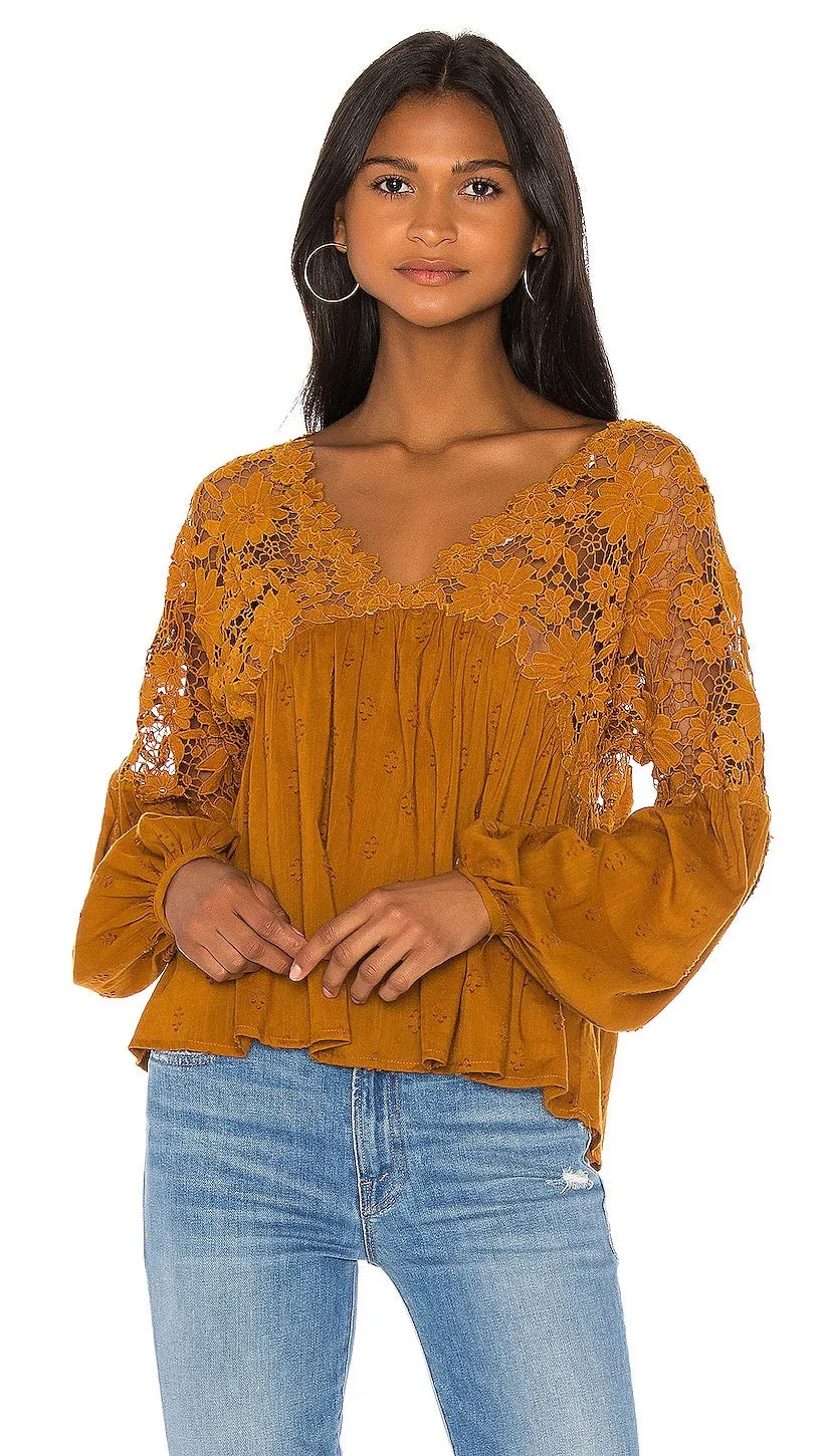 Free People Lina Lace Top Bronze