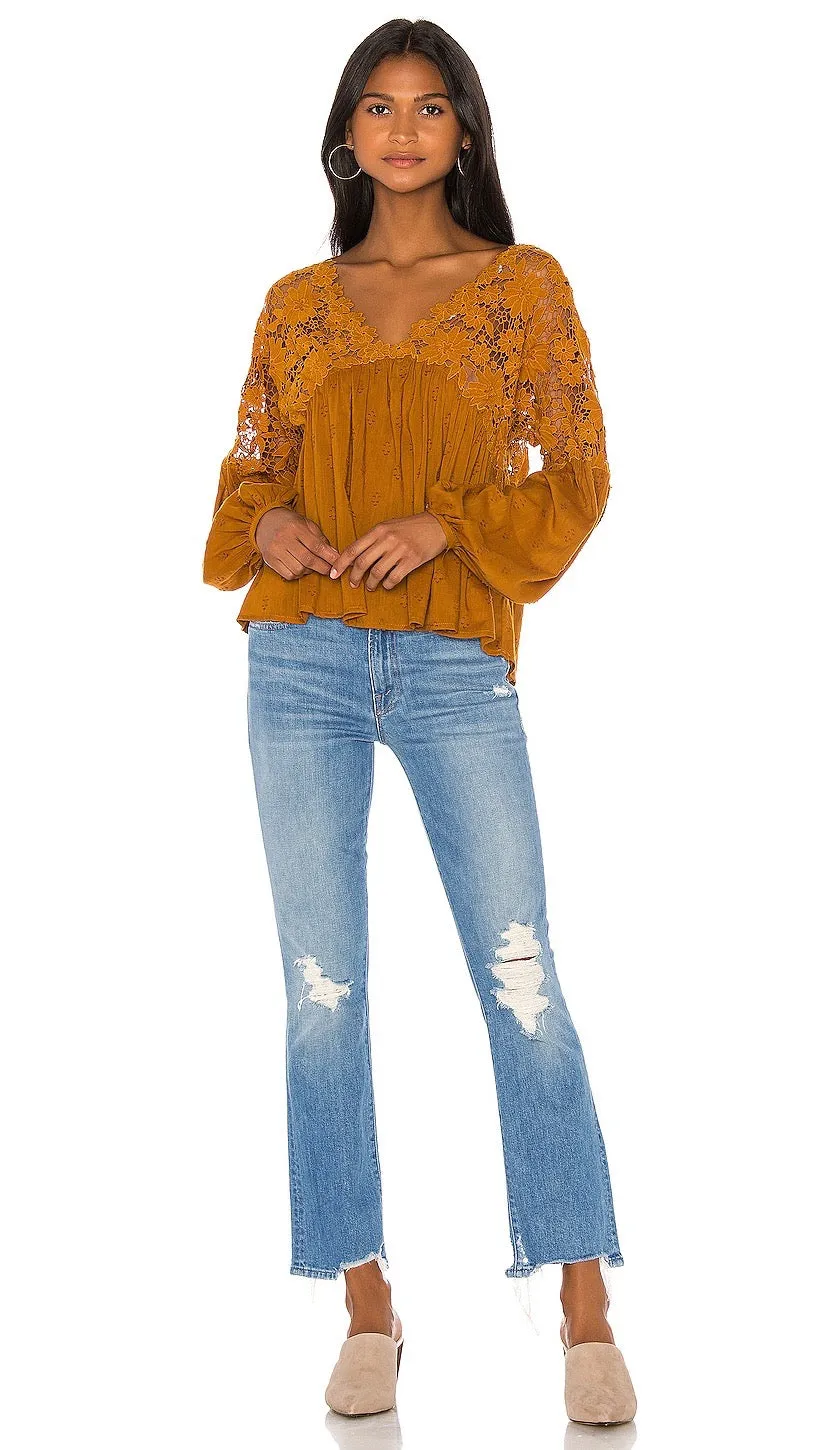 Free People Lina Lace Top Bronze