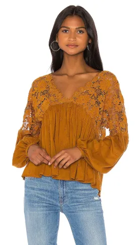 Free People Lina Lace Top Bronze