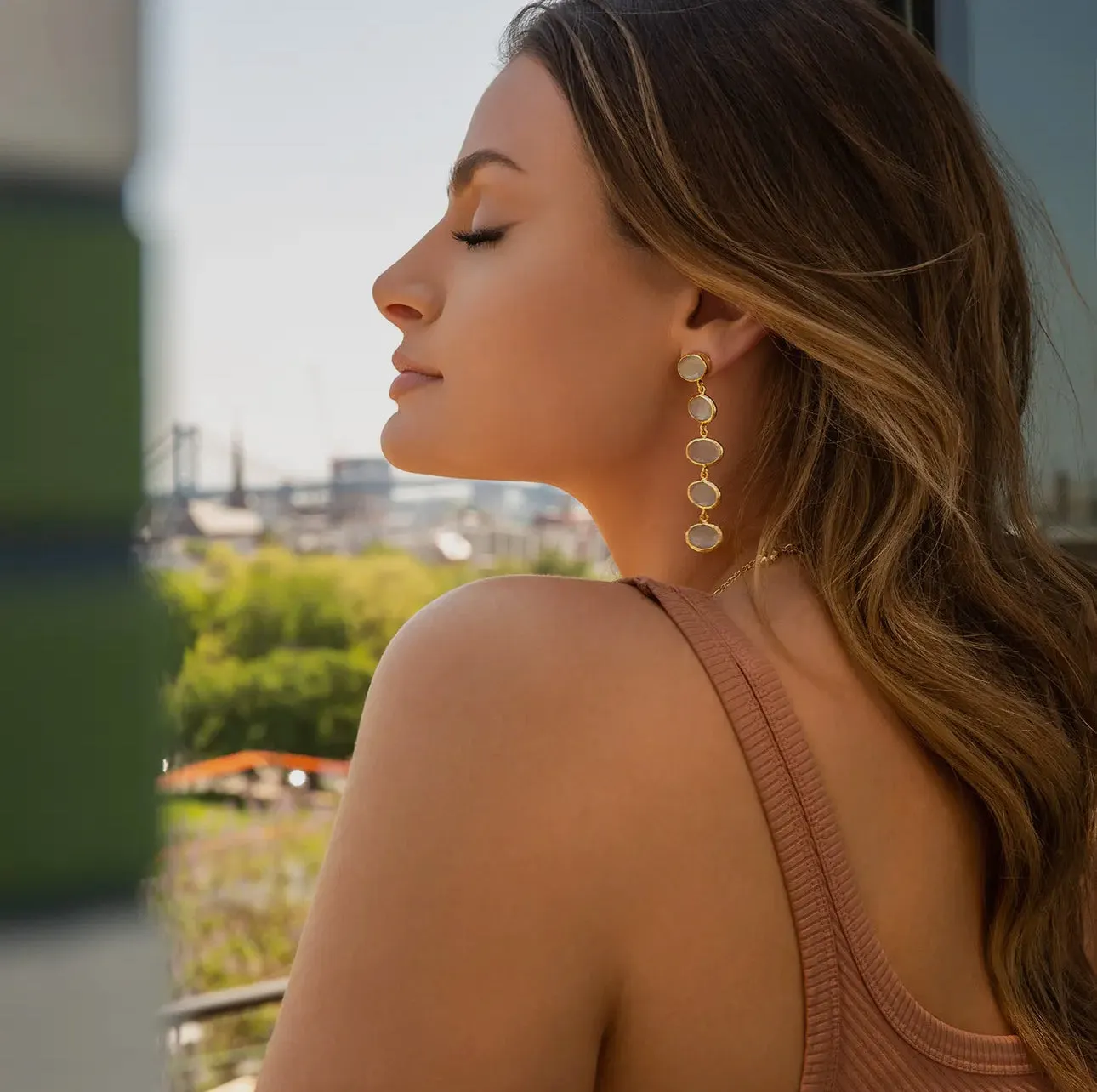 Glass Drop Cat Eye 5 Stone Earring
