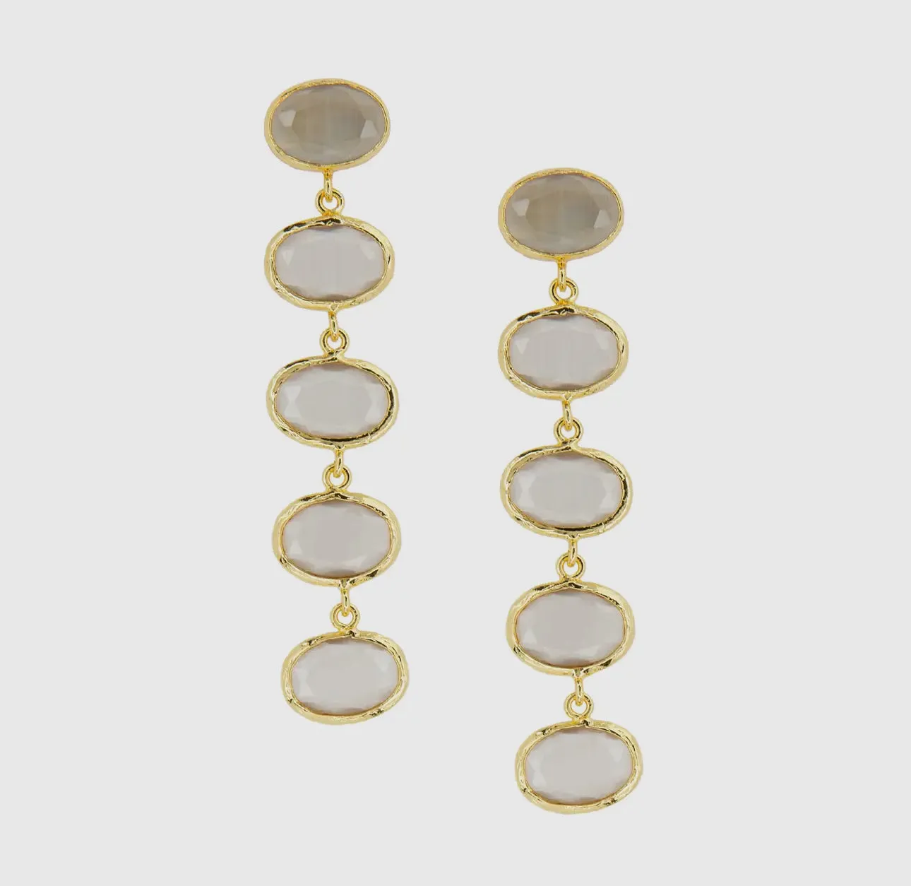 Glass Drop Cat Eye 5 Stone Earring