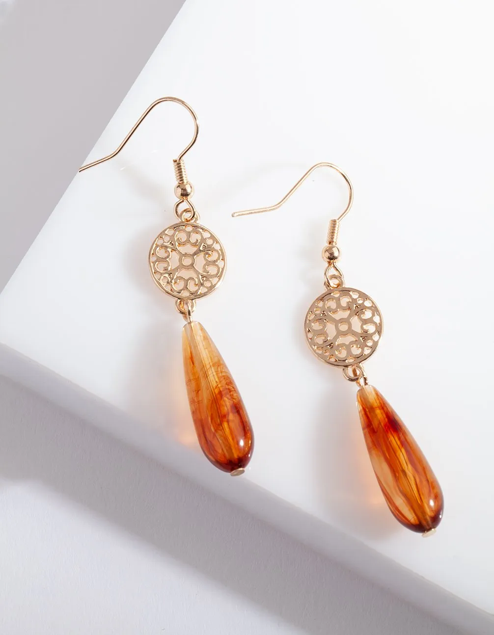 Gold Filigree and Bead Drop Earring