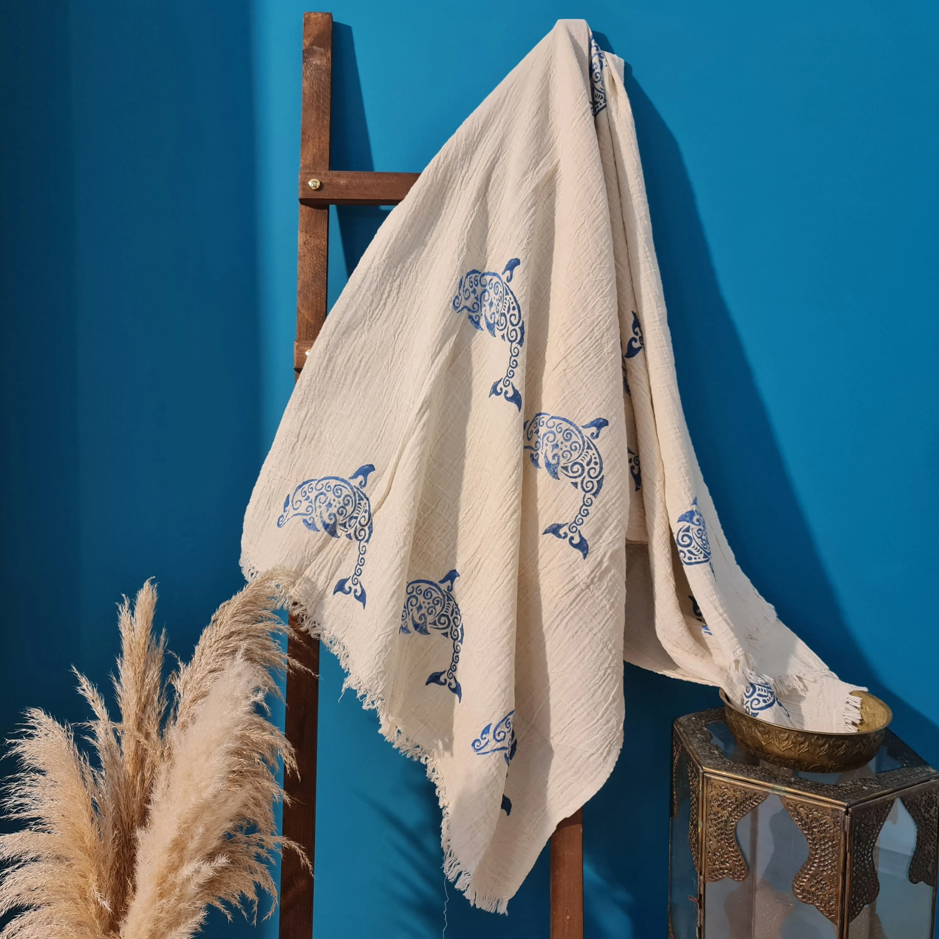Hand Print 3D Fish Design Turkish Towel Pestemal