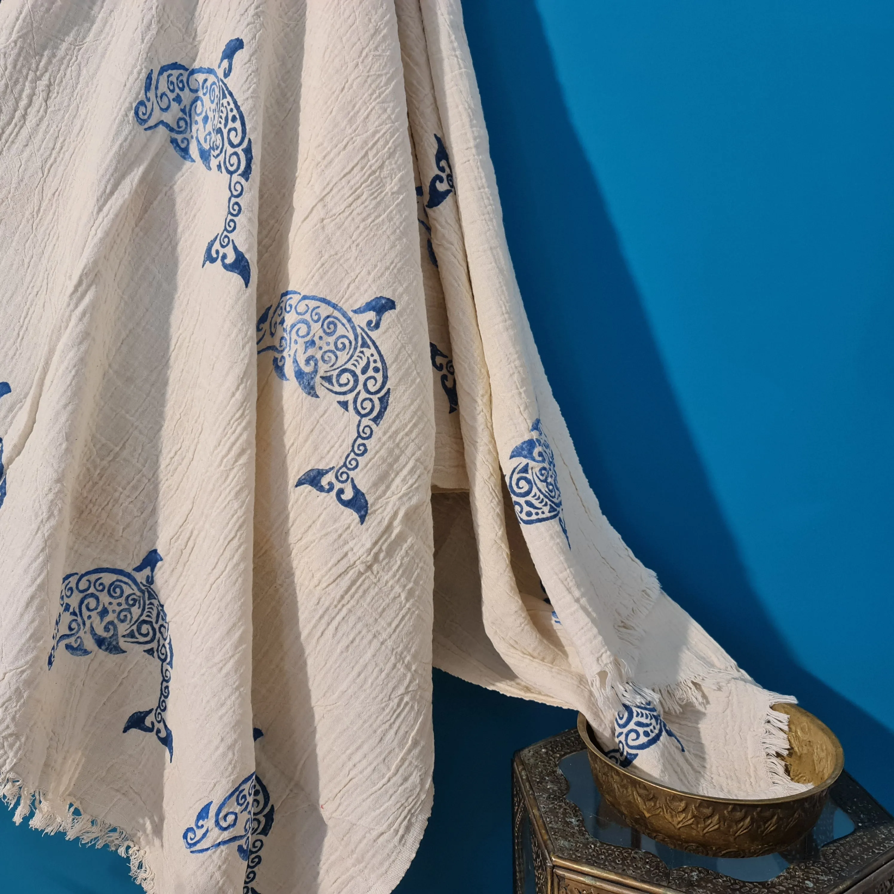 Hand Print 3D Fish Design Turkish Towel Pestemal