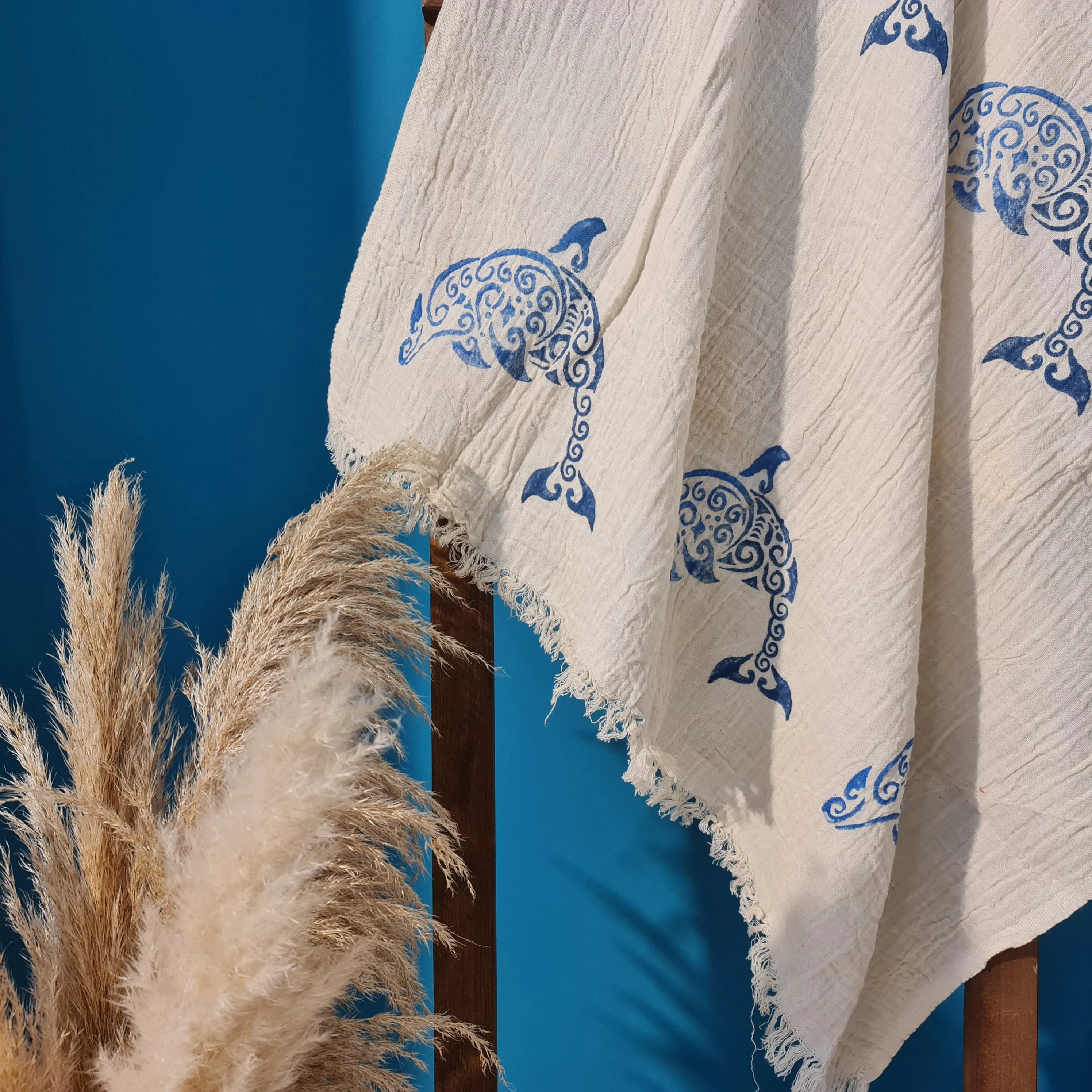 Hand Print 3D Fish Design Turkish Towel Pestemal