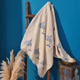 Hand Print 3D Fish Design Turkish Towel Pestemal