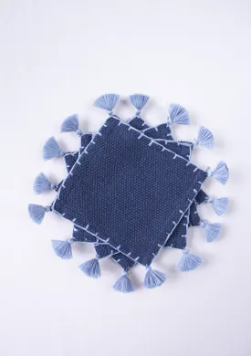 Handwoven Deep Blue & Grey Tassels Coasters