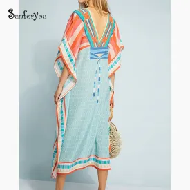 Honeycomb V-back Long Kaftan