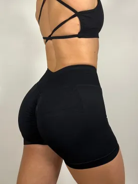 Jet Black V Back Shorts